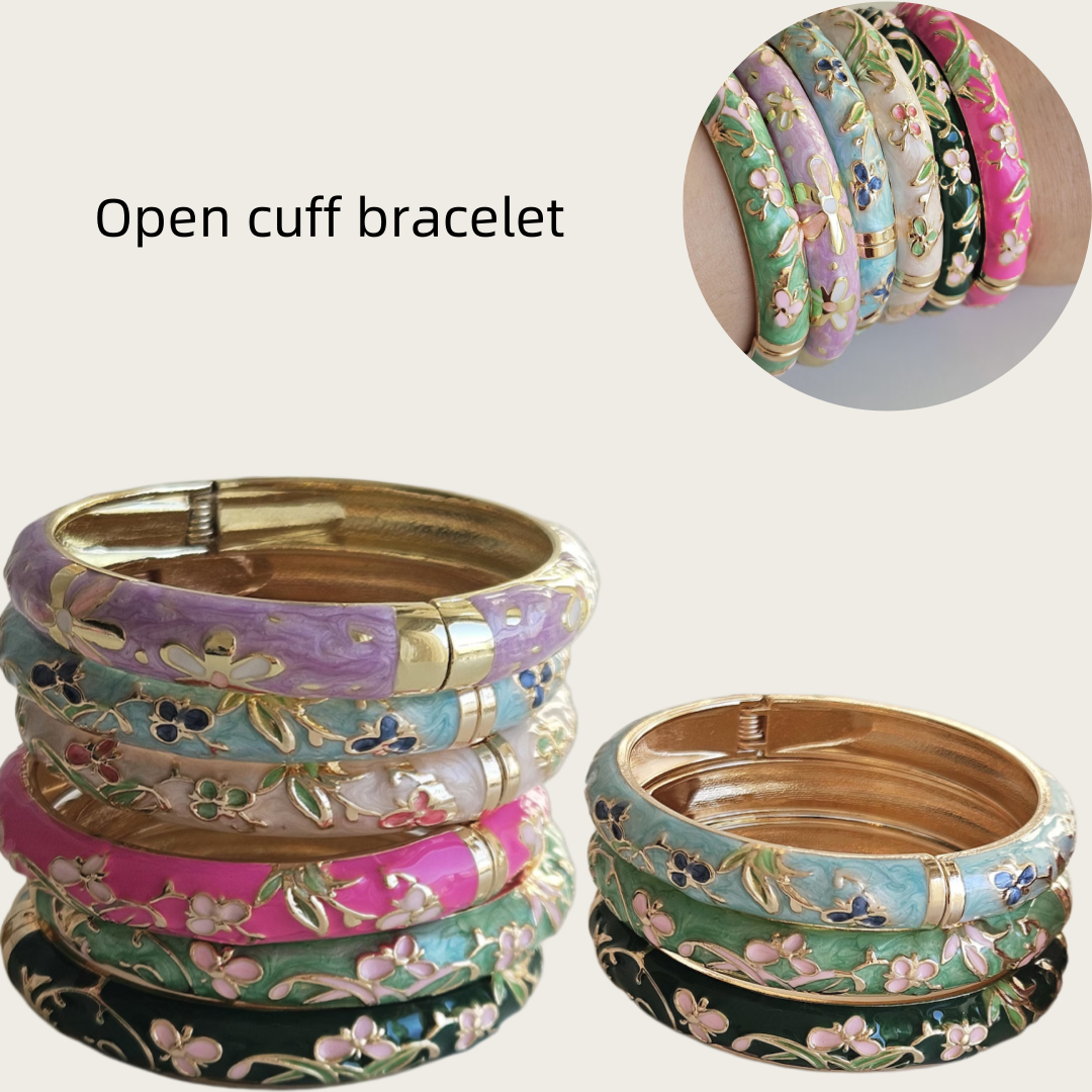 Coordinates Bracelet - Open cuff bangle Enamel floral bangle