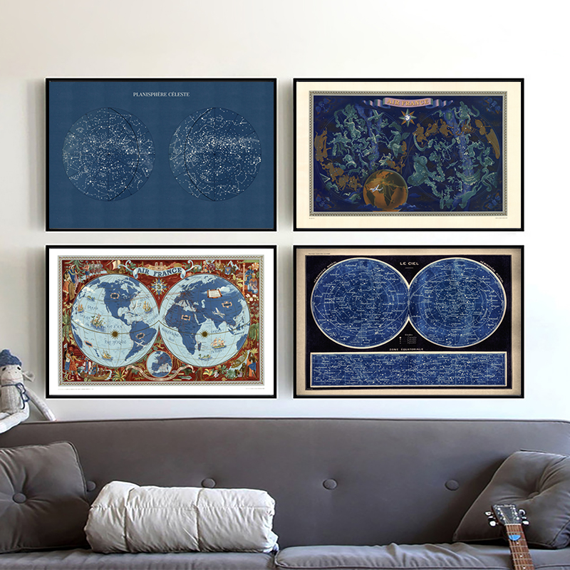 Custom Star Map - French Double Hemisphere World Map Poster,