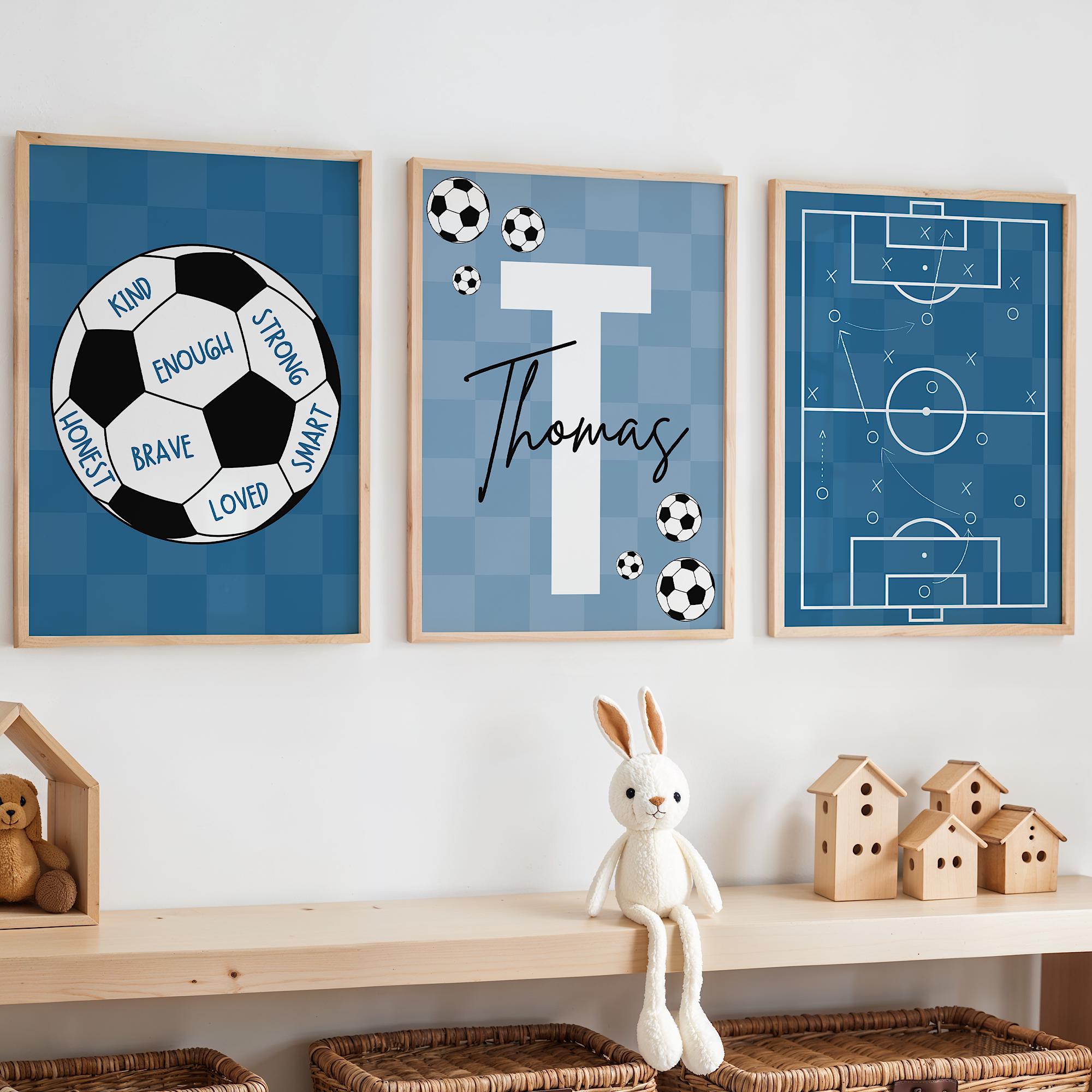 Custom Soccer Wall Art Set Aff - Personalized Name Box 评论和价格