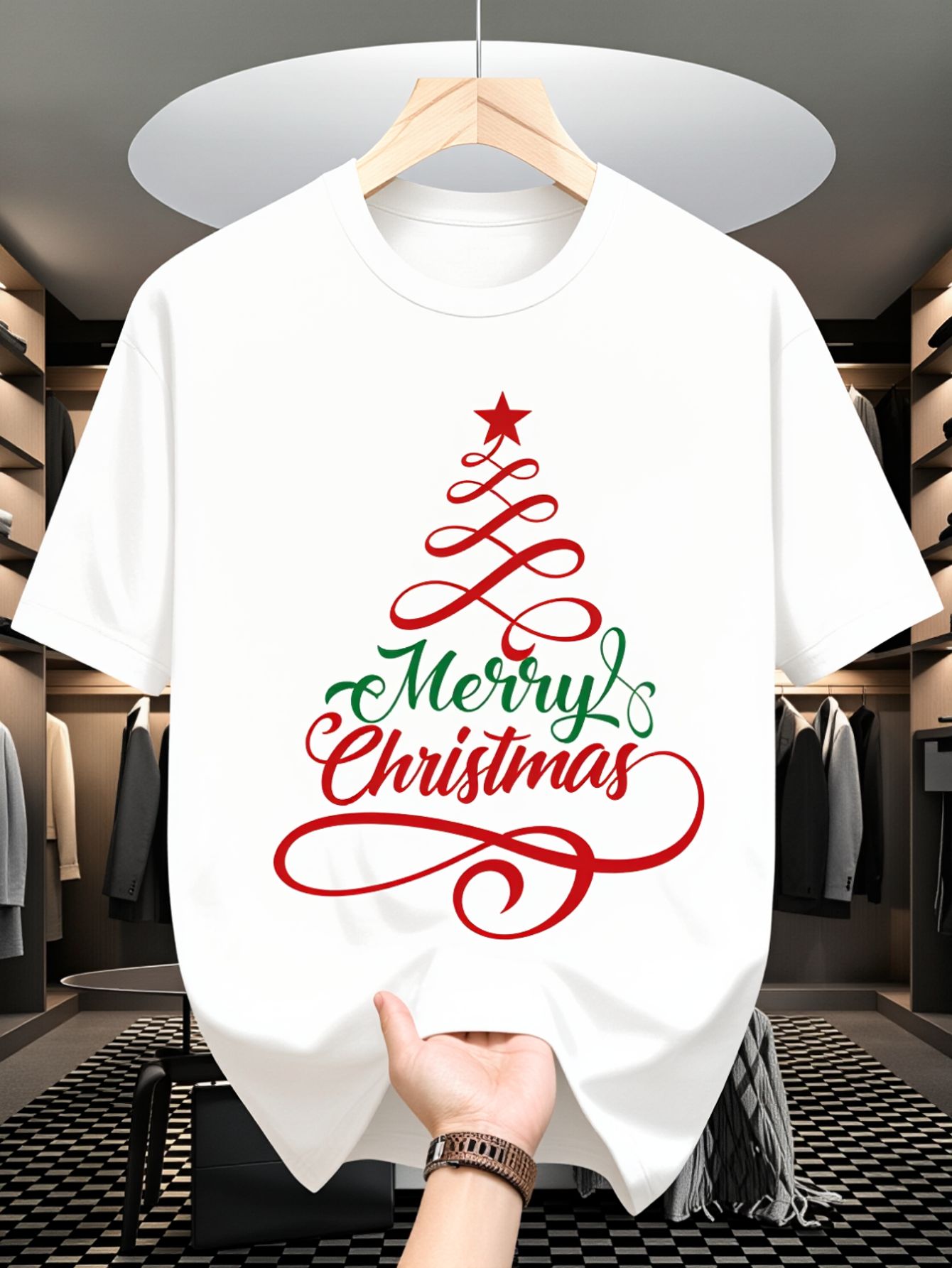 Men's T-Shirt, Merry Christmas - Family Tree Print 评论和价格