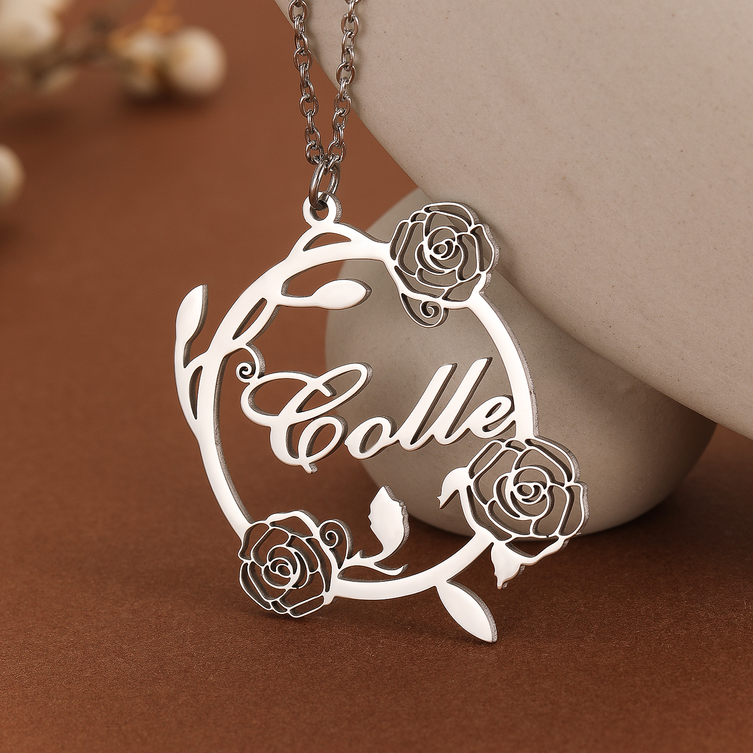 1pc Custom Rose Flower Name Ne - Name Necklace Custom 评论和价格