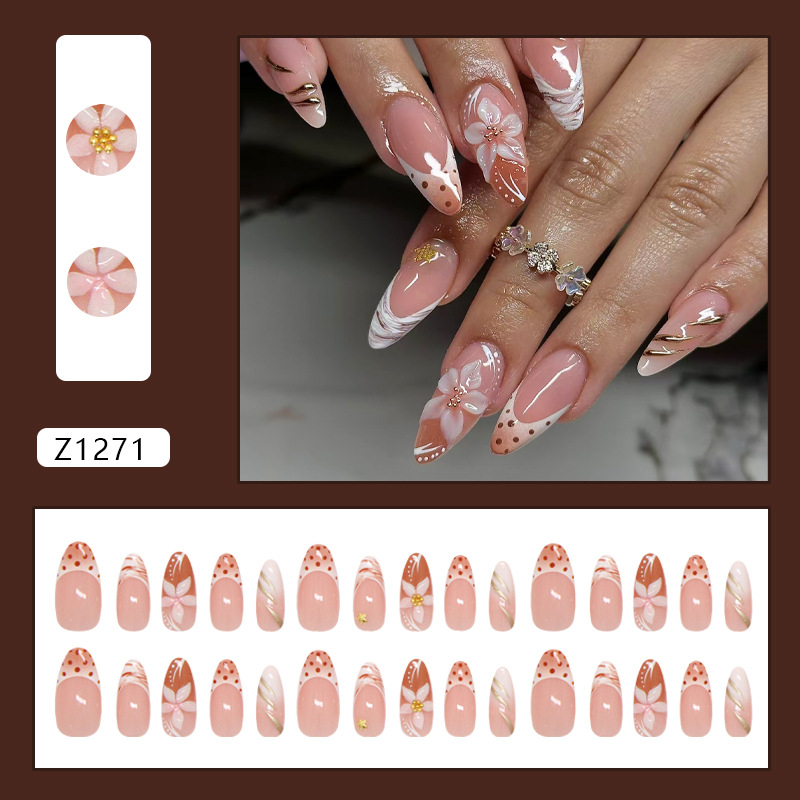 Almond Press On Nails Nude Pol - Pressed Flower Art 评论和价格