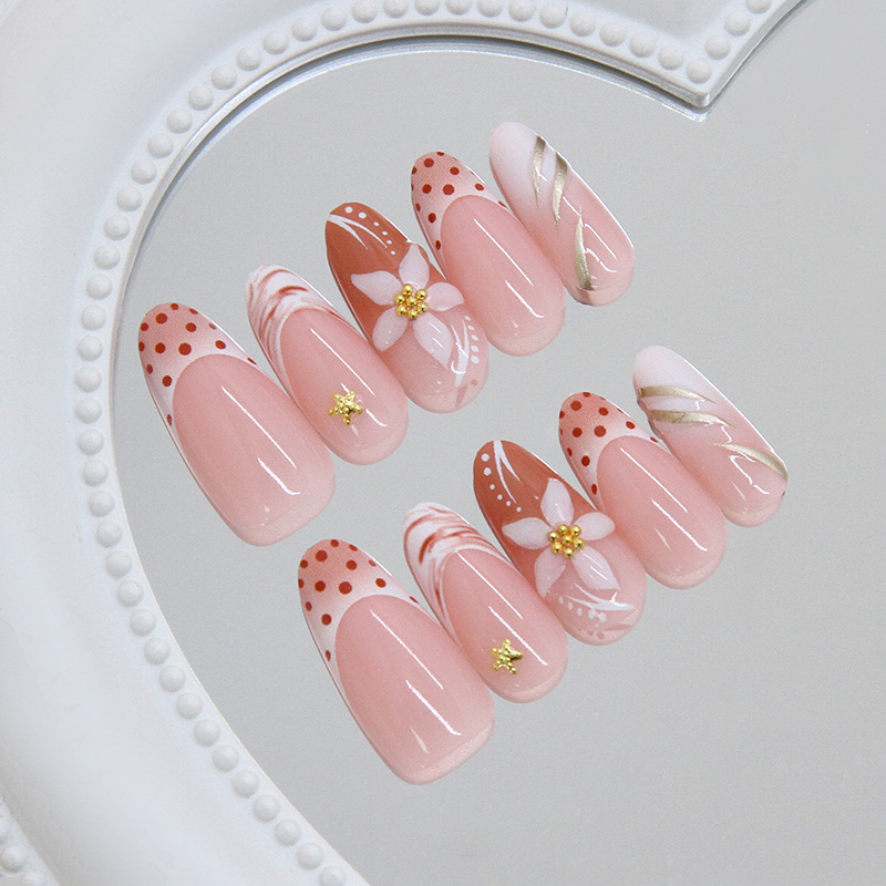 Almond Press On Nails Nude Pol - Pressed Flower Art 评论和价格