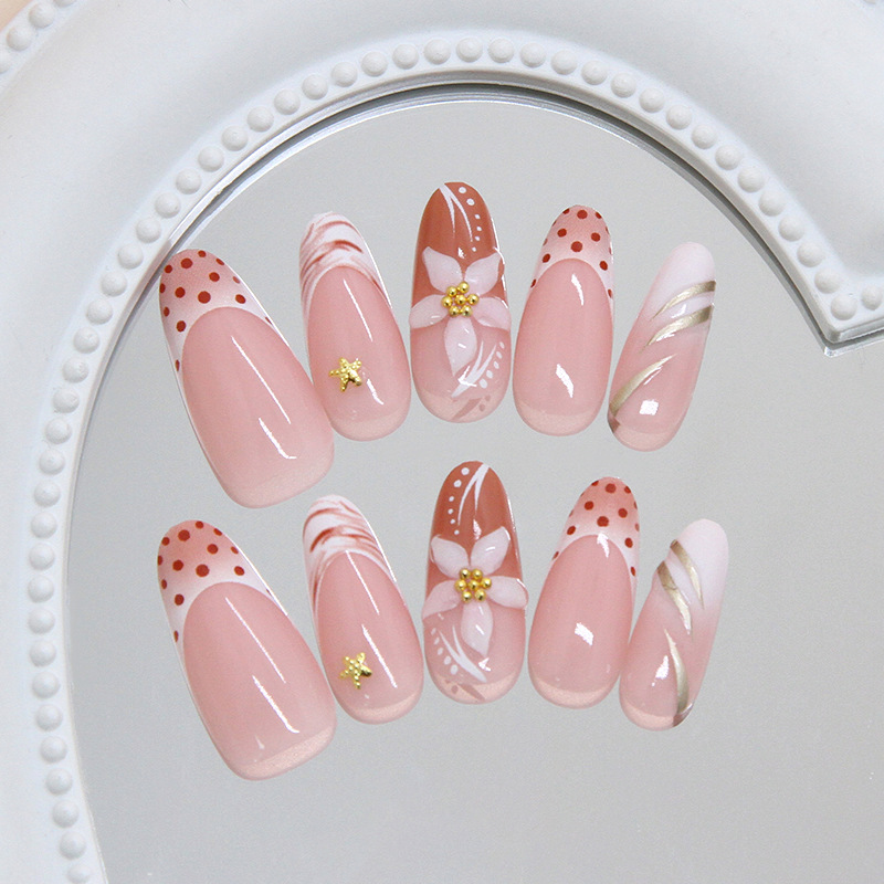 Almond Press On Nails Nude Pol - Pressed Flower Art 评论和价格