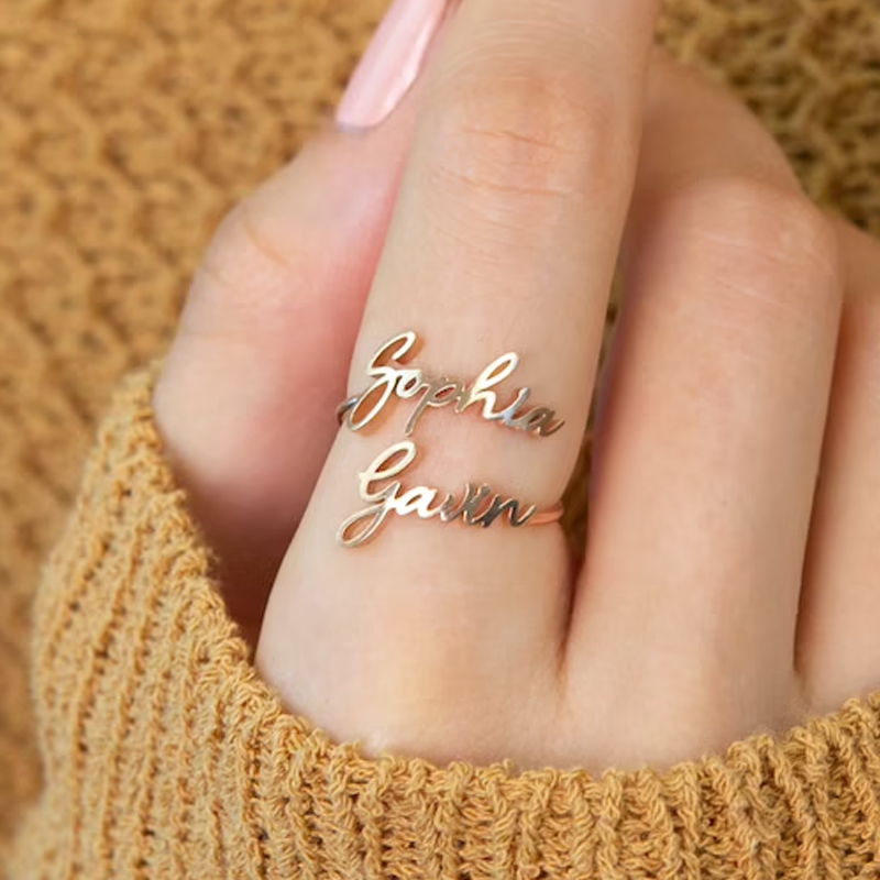 Custom Double Name Rings for W - Initial Ring Custom 评论和价格