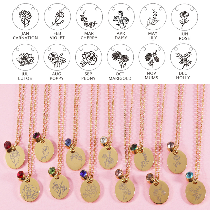 Crystal Birthstone Necklace fo - Birth Flower Necklace 评论和价格