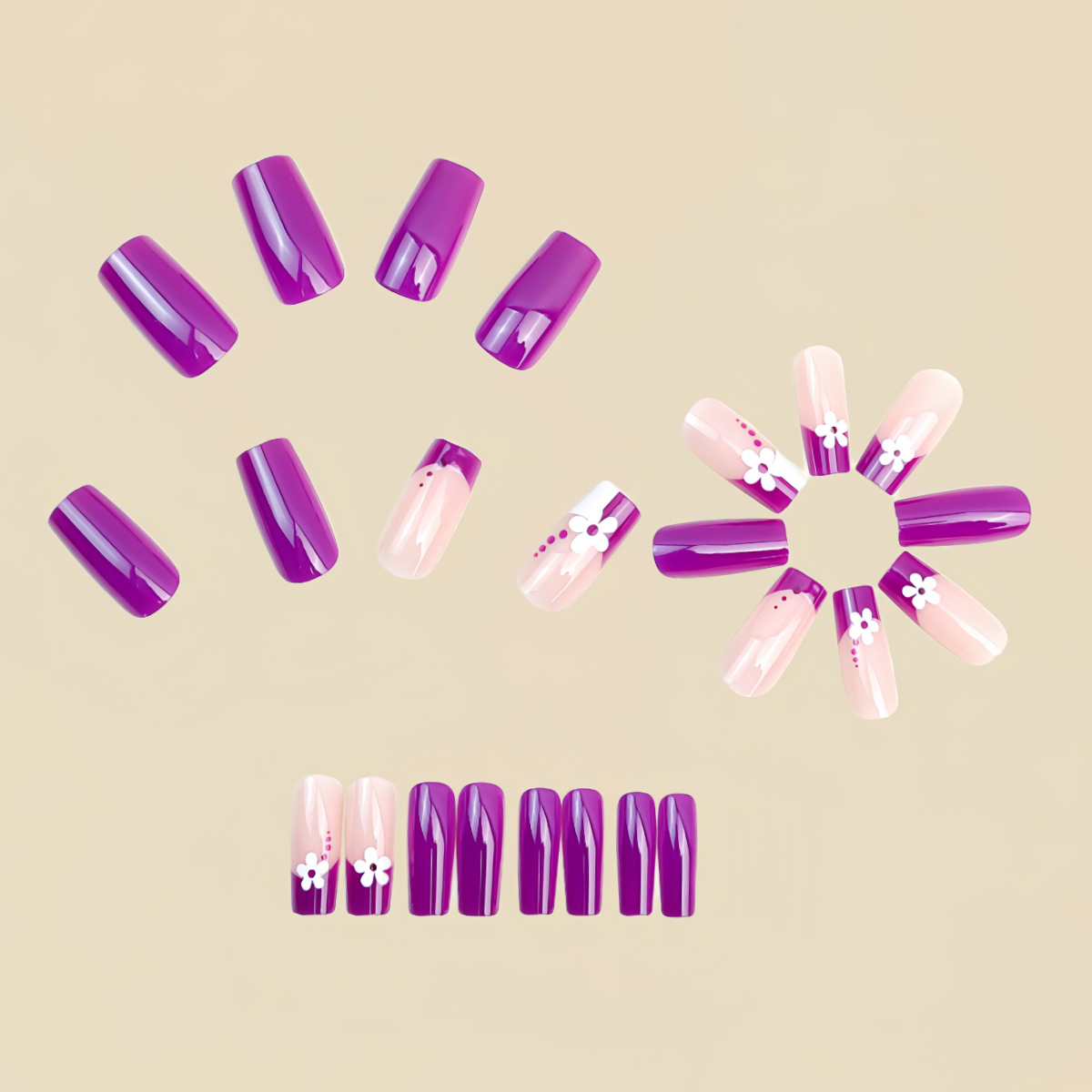 Medium square fake nails for w - Pressed Flower Art 评论和价格