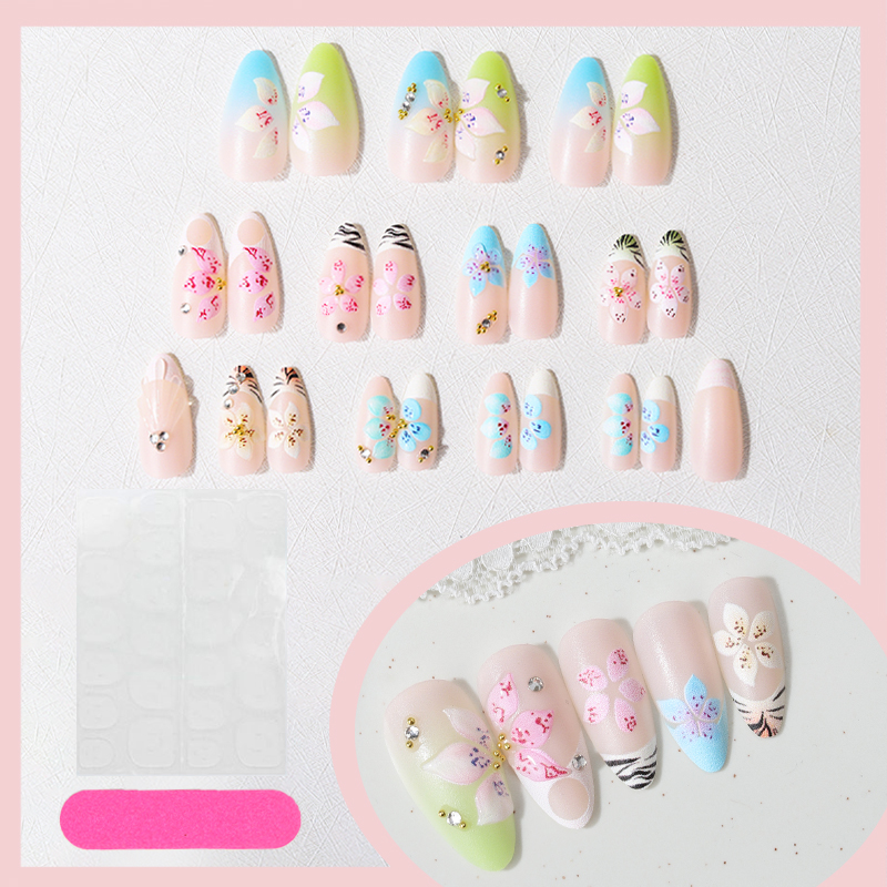 24pcs Almond Press On Nails ti - Pressed Flower Art 评论和价格