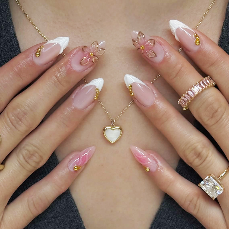 24pcs Almond Press On Nails ti - Pressed Flower Art 评论和价格