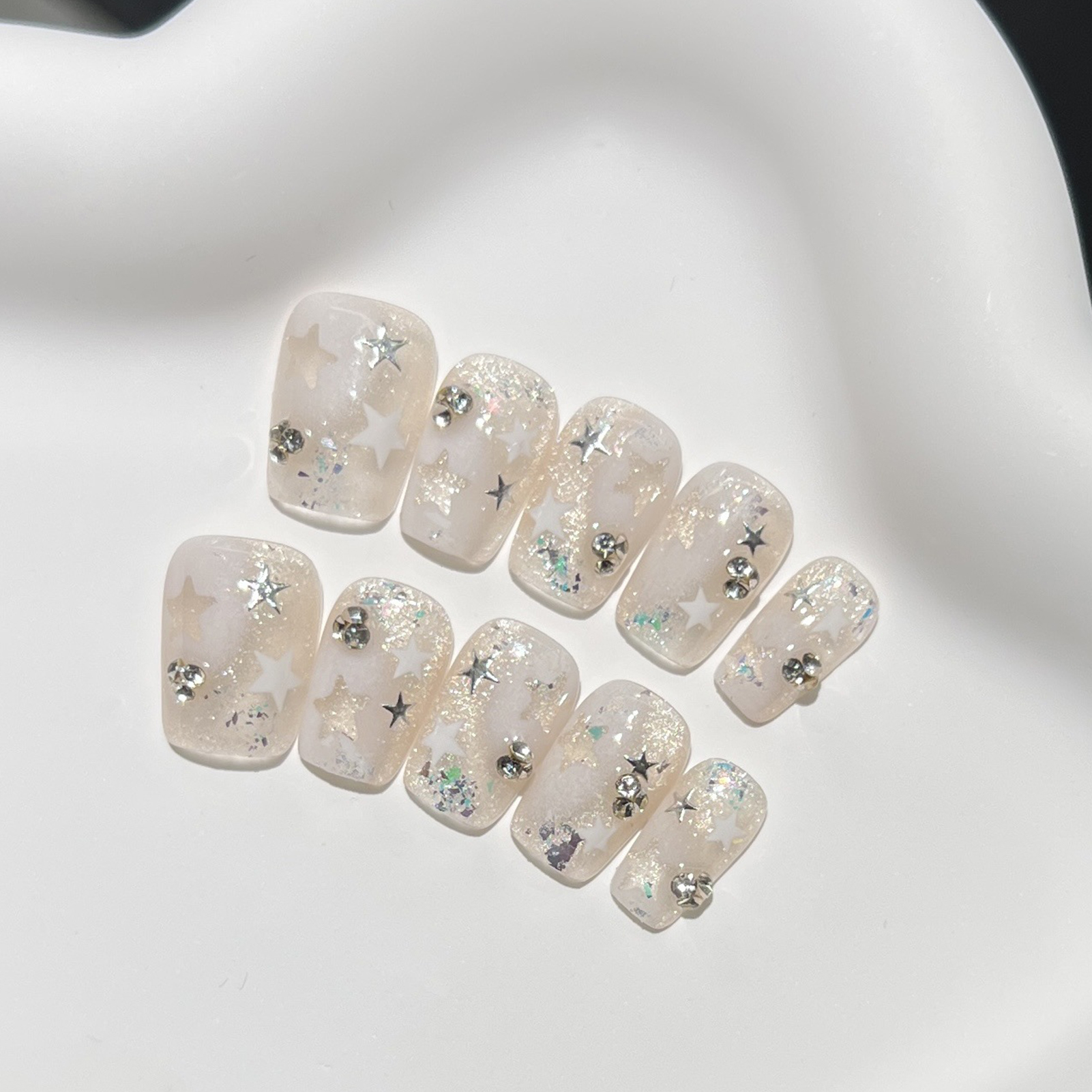 10PCS Short Square Fake Nails  - Pressed Flower Art 评论和价格