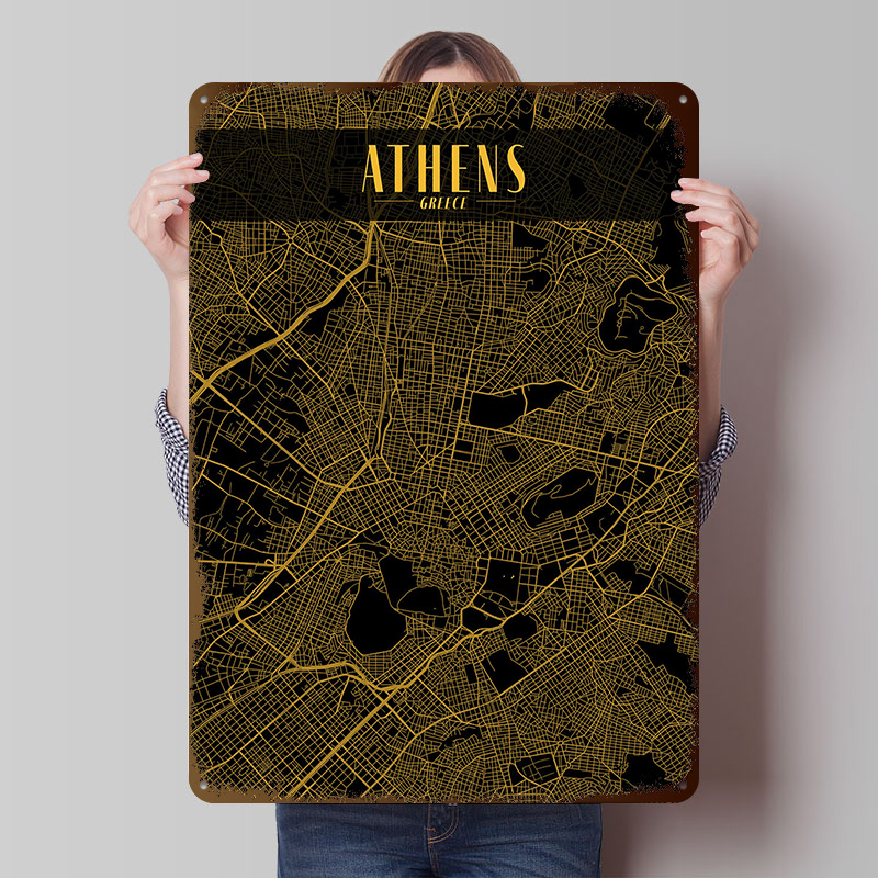 Athens Golden Map Tinplate Pos - Custom Map Poster 评论和价格