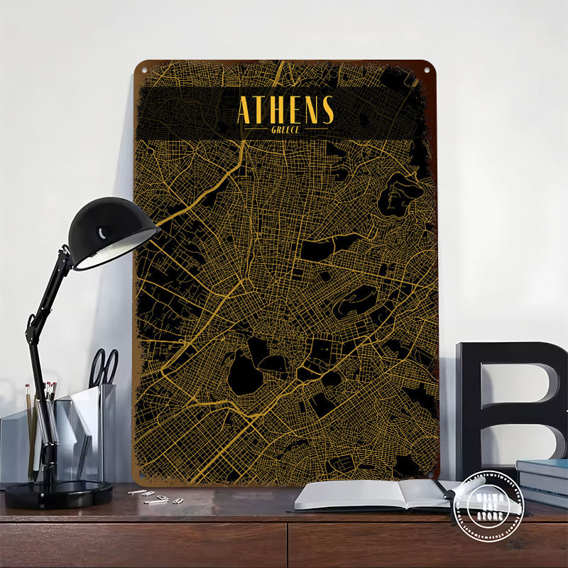 Athens Golden Map Tinplate Pos - Custom Map Poster 评论和价格