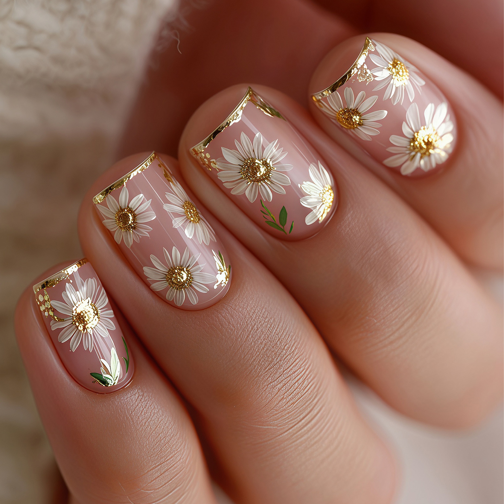 Short Square fake nails golden - Pressed Flower Art 评论和价格