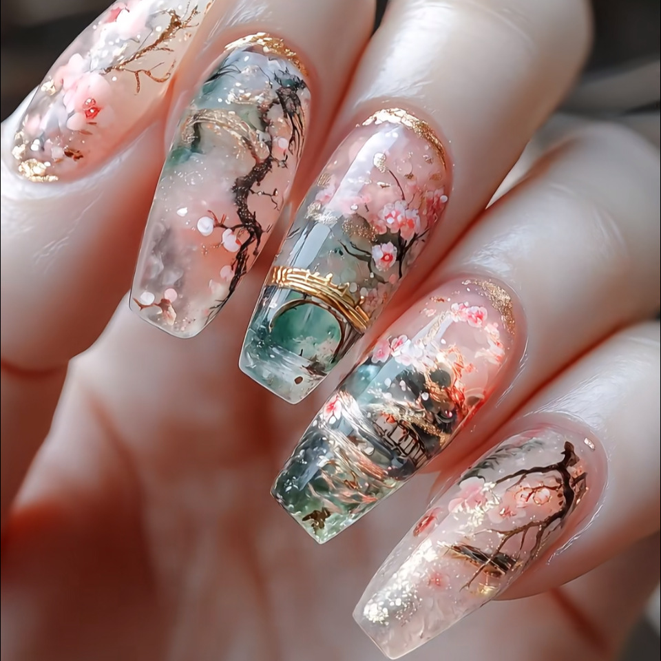 24pcs Wearable Fake Nails Sets - Pressed Flower Art 评论和价格