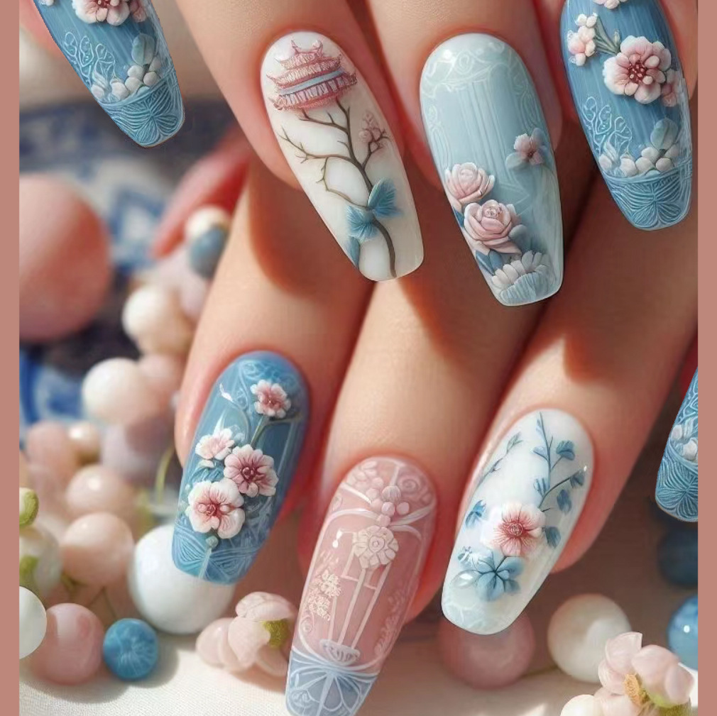 24pcs Wearable Fake Nails Sets - Pressed Flower Art 评论和价格